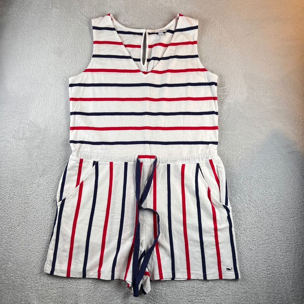 Vineyard Vines Target Womens Large Red White Blue Striped Sleeveless Romper L